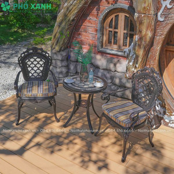 Bộ bàn ghế hợp kim nhôm nhỏ mặt đá BND-MD70TTD lựa chọn tối ưu cho cafe sân vườn