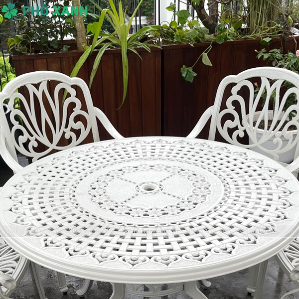 Bộ bàn ghế nhôm đúc màu trắng BND-120TK lựa chọn tối ưu cho nhà hàng và quán cà phê