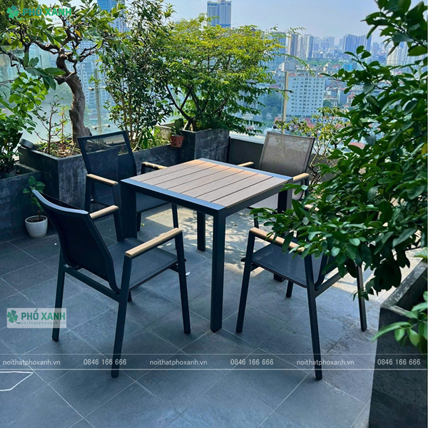 Bộ bàn ghế Polywood ghế Textilene nhà hàng, quán cafe BPLW-8080GRAY