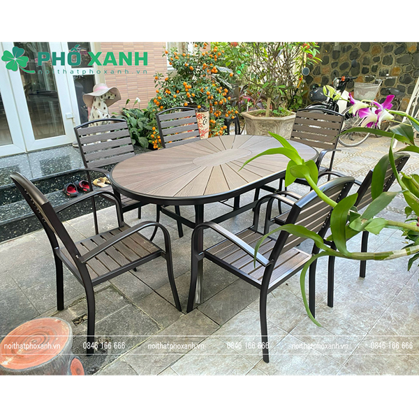 Bộ bàn ghế nhựa Composite nhà hàng sân vườn BCP-15090NXKD