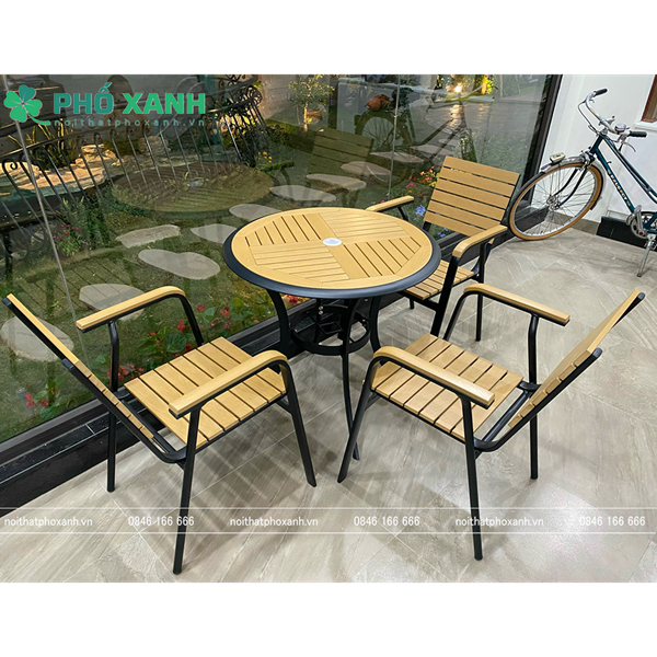 Bộ bàn ghế nan nhựa Composite nhà hàng quán cafe BCP-80NGKĐ