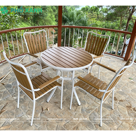 Bộ bàn ghế nhà hàng, cafe sân vườn chất liệu Composite nan màu vàng BCP-80NGKT