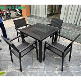 Bộ bàn ghế nan nhựa Composite nhà hàng quán cafe BCP-8080CRNDKD