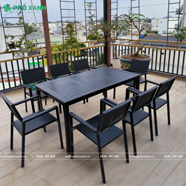 Bộ bàn ghế nan nhựa Composite nhà hàng quán cafe BCP-16090NDKD