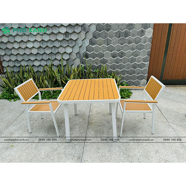 Bộ bàn ghế nhà hàng, cafe sân vườn chất liệu Composite (Polywood) BCP-8080NVKT