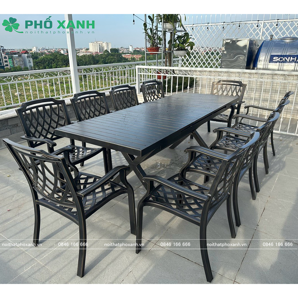 Bộ bàn ghế sân vườn thu gọn thông minh chất liệu nhôm đúc BTG-18090NVD