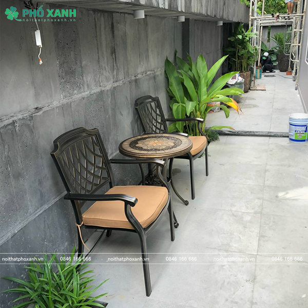 Bộ bàn ghế nhôm đúc nhỏ mặt đá phù hợp với ban công chung cư,sân vườn BND-MD70TGD