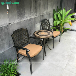 Bộ bàn ghế nhôm đúc nhỏ mặt đá phù hợp với ban công chung cư,sân vườn BND-MD70TGD