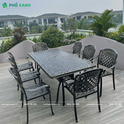 Bộ bàn ghế nhôm đúc ngoài trời hình chữ nhật BND-21001100D