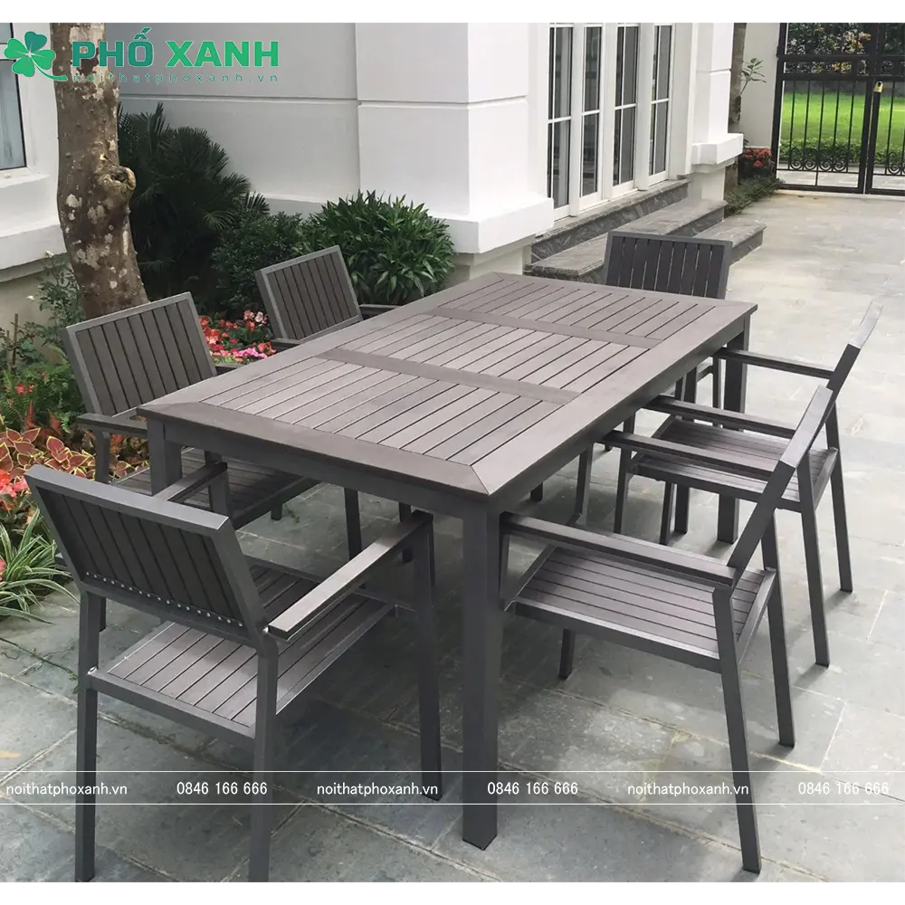 Bộ bàn ghế nan nhựa Composite nhà hàng quán cafe BCP-16090NXKX