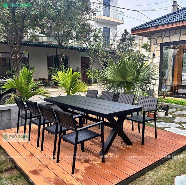 Bộ bàn ghế composite chân chéo  BCP-22090NDKD