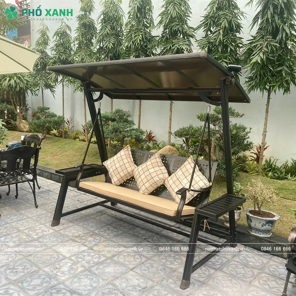 xích đu ngoài trời nhập khẩu ba chỗ hợp kim nhôm